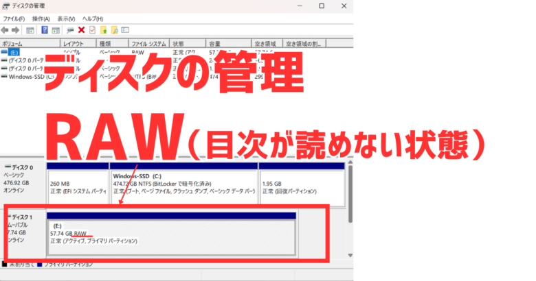 ディスクの管理RAWがわかる